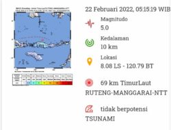 Gempa 5.0 Magnitudo Guncang Ruteng Manggarai NTT