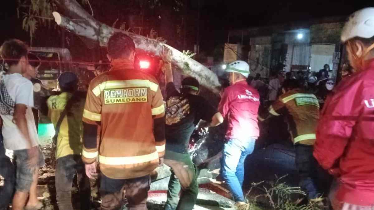 Warga Tanjungsari Tewas Tertimpa Pohon Tumbang di Depan SPBU Ciromed Sumedang