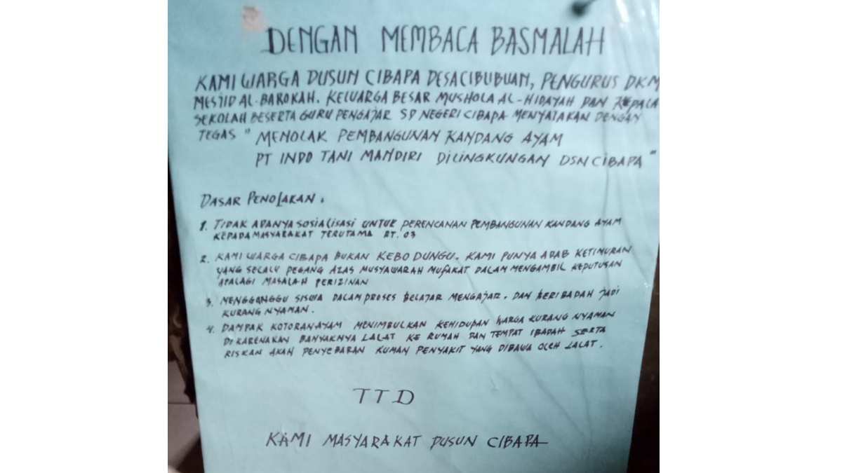 Warga Tolak Pembangunan Kandang Ayam di Cibubuan Conggeang Sumedang