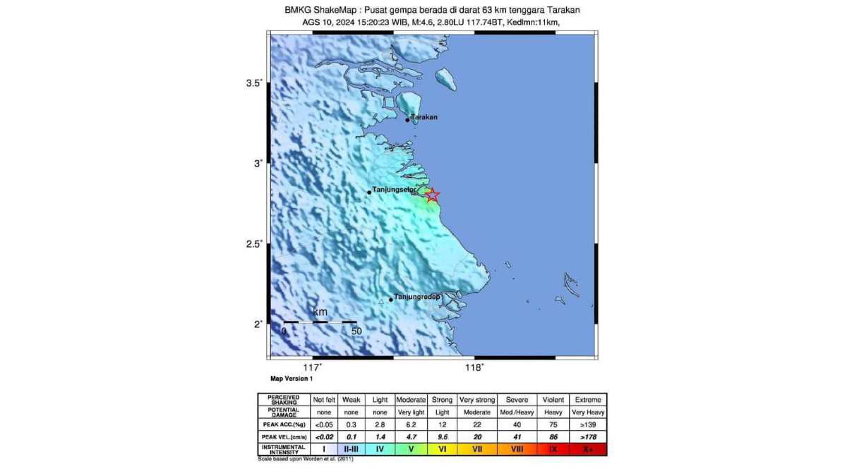 Gempa Bumi Magnitudo 4.6 Guncang Tarakan