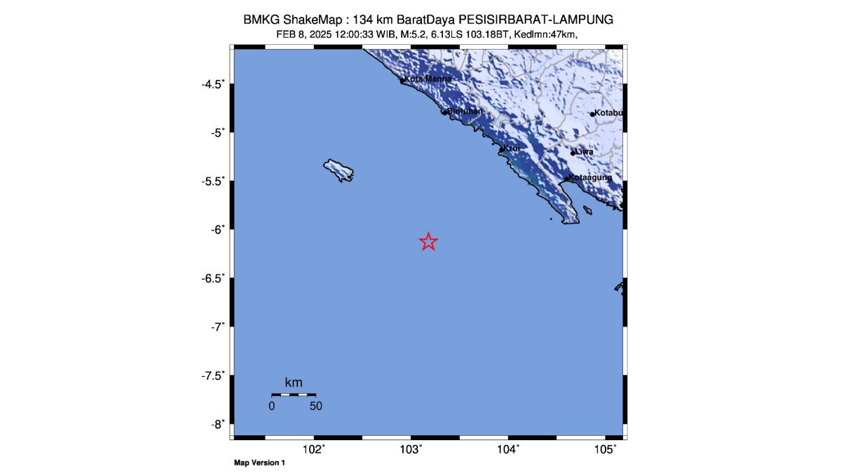 Gempa M5,2 Guncang Pesisir Barat Lampung