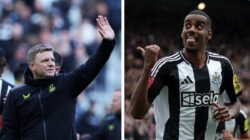Pelatih Newcastle Eddie Howe dan Alexander Isak. Foto from X Fabrizio Romano